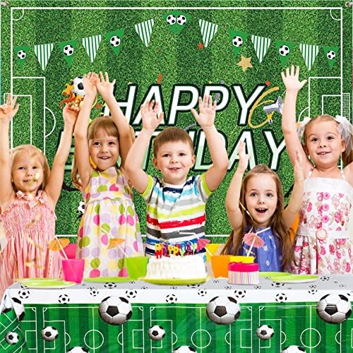 Irenare Soccer Birthday Decorations 5x3ft Backdrop and Table Cloth
