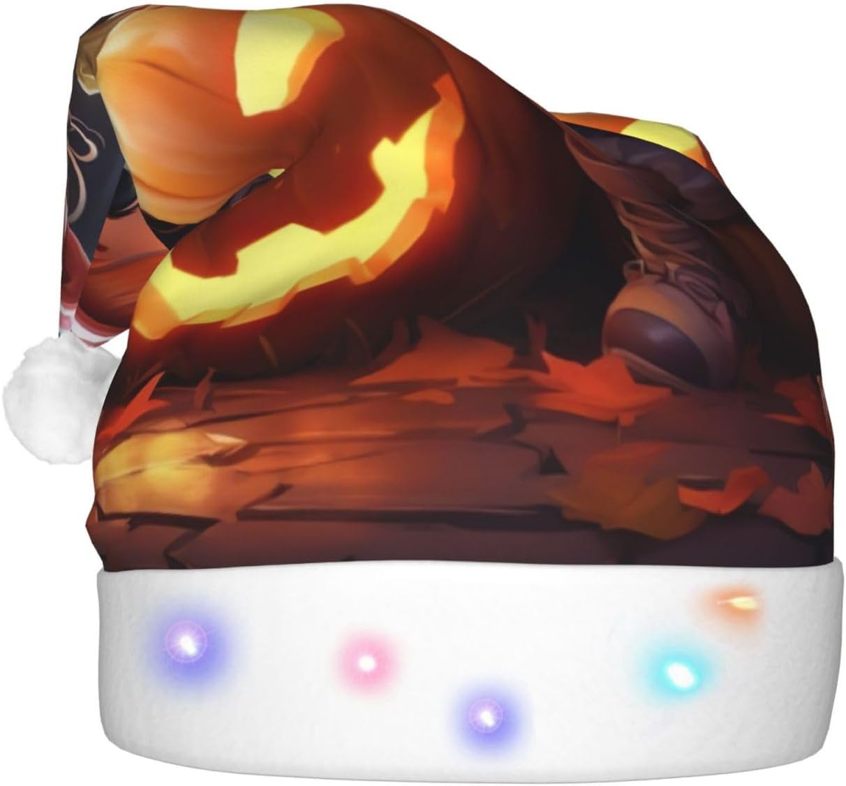 QINZHENG Halloween Pumpkin Print LED Santa Hat for Adults Christmas Party Hat