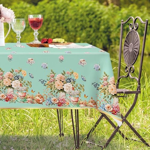 3pcs Tea Party Tablecloth 54x108 Inch Spring Floral Plastic Table Cover