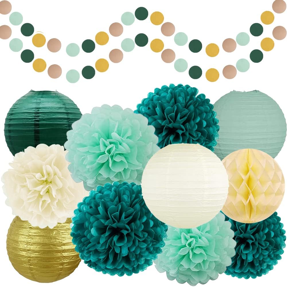 Green and Gold Party Decorations 13 Pcs Elegant Hanging Supplies