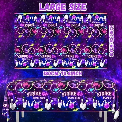 Peghoqu Bowling Party Tablecloth 3Pcs Neon Rainbow Fun Decor