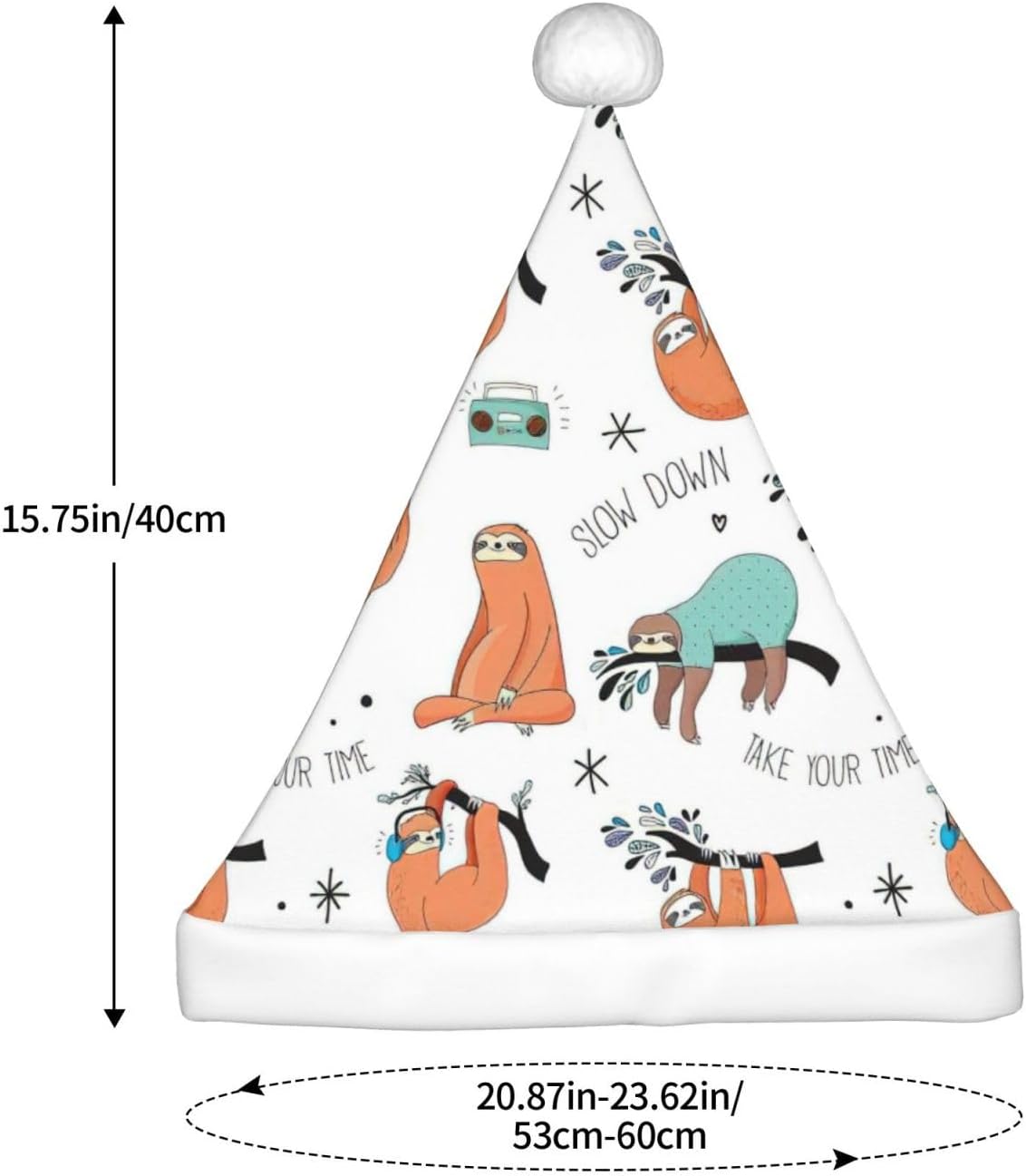 QinZheng Brown Sloth Print Santa Hat for Women