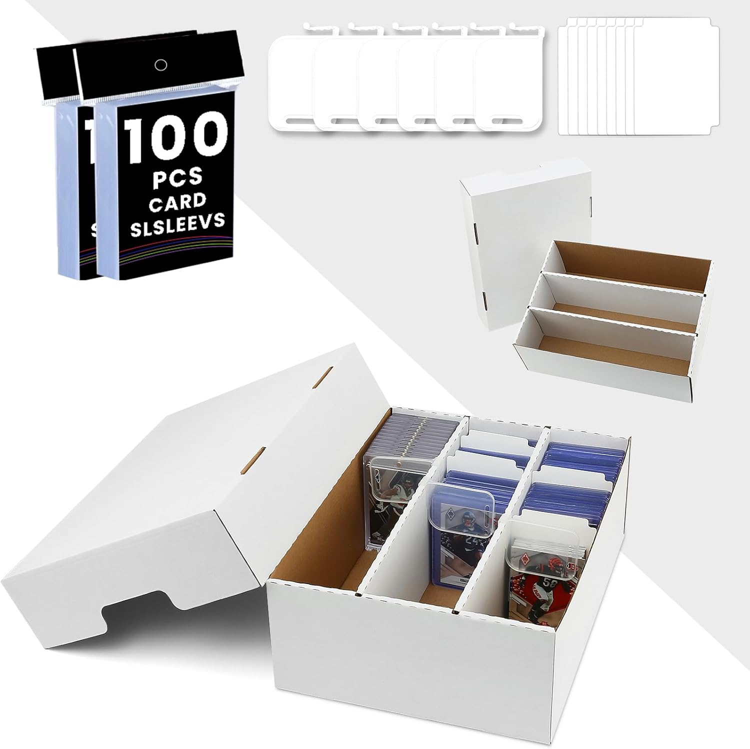 Trading Card Storage Box 2100 Count 3 Row With Sleeves and Dividers