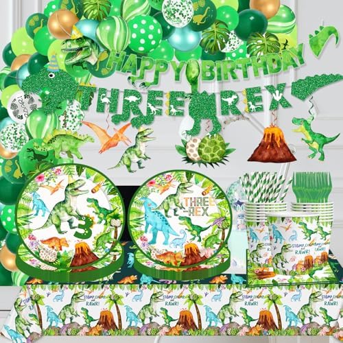 Watercolor Dinosaur Party Tablecloth Set 3pcs