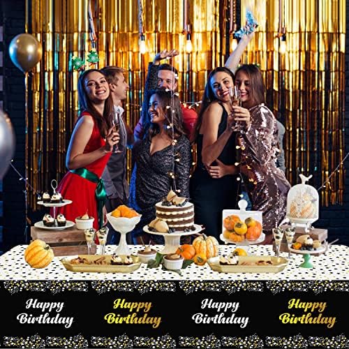 4 Pack Happy Birthday Tablecloths Black Gold Decor 54x108 Inch