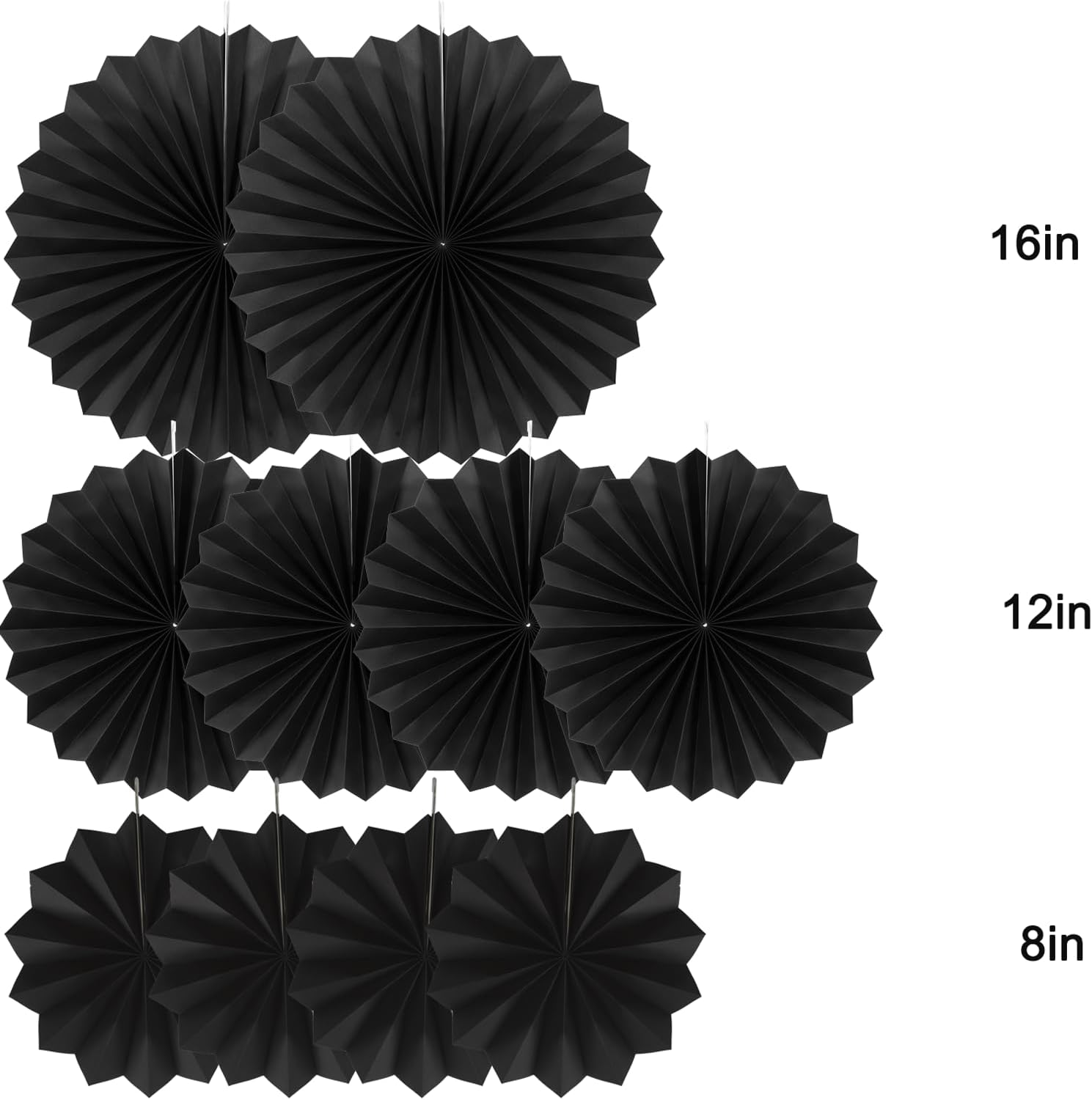 Black Hanging Party Fans Decorations Set of 10