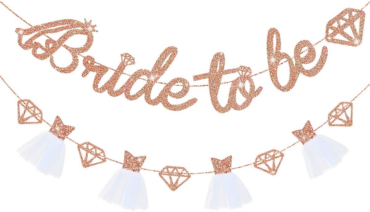 Pinkblume Rose Gold Bride to Be Banner Sign Double Sided Glitter Paper