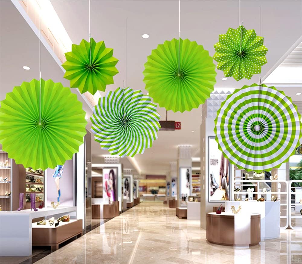 Koboome Hanging Paper Fans Decoration Set of 6 Green