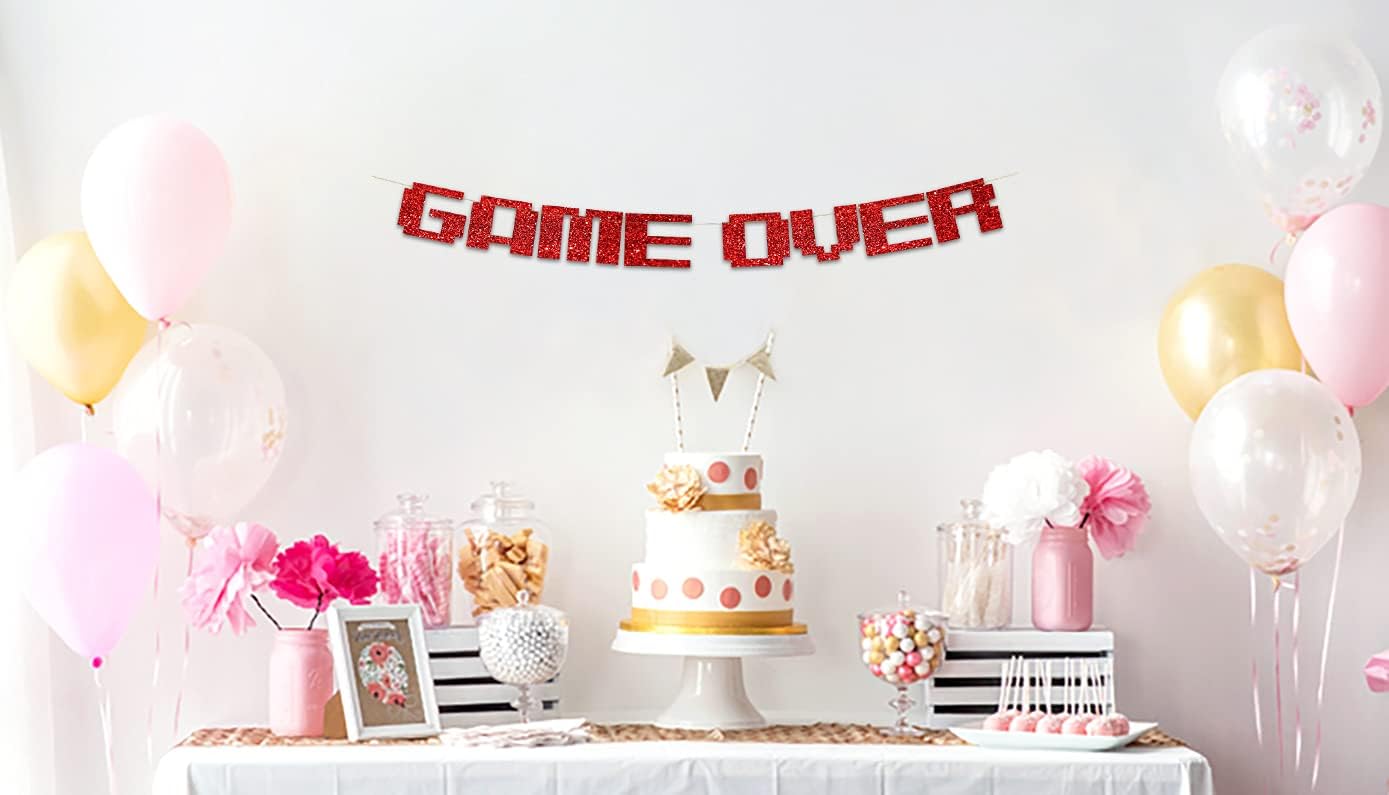 Game Over Red Glitter Banner - Bachelor Party Decor