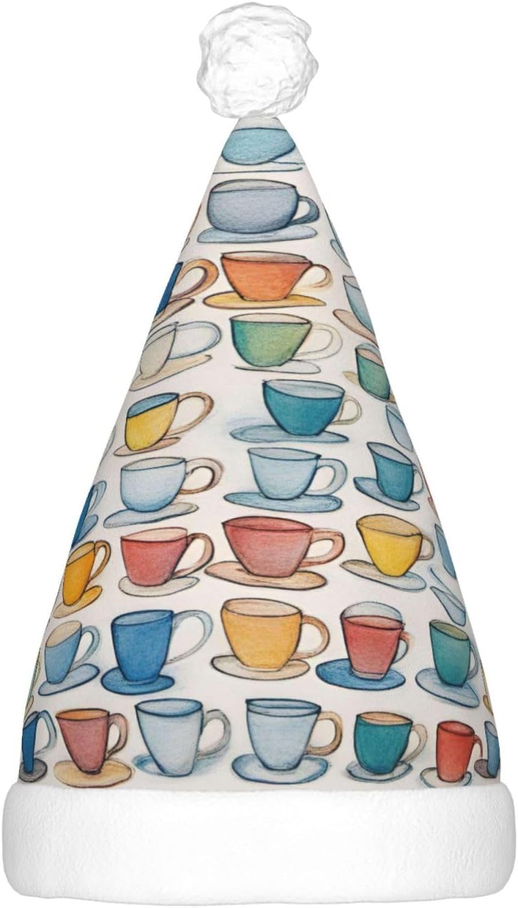 QINZHENG LED Christmas Hat with Teapots and Cups Print