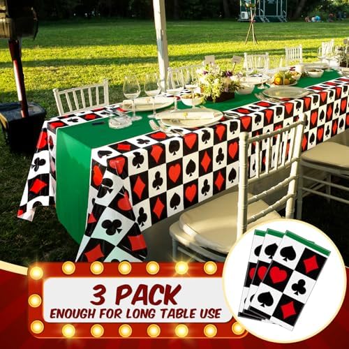 Hosuly 3 Pcs Casino Theme Tablecloths Poker Design Green 51x108 Inch
