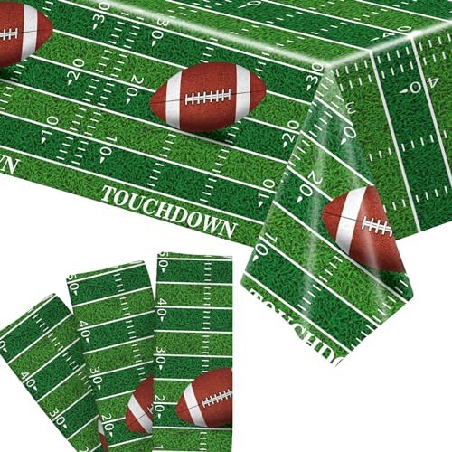 KatchOn 3 Pack Football Tablecloth - 108x54 Inch Green Tablecover for Football Parties