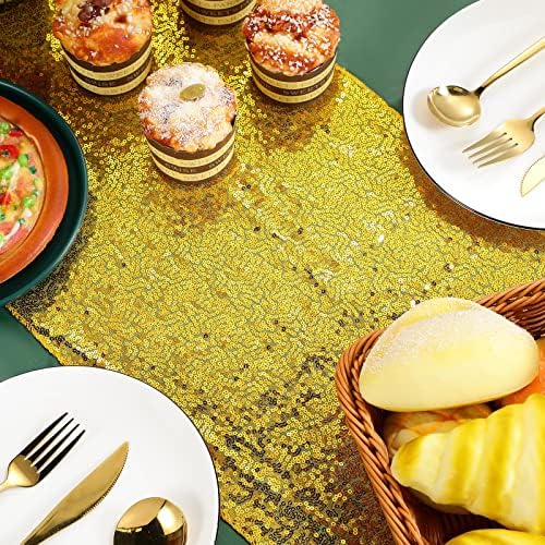 Irenare Tablecloth and Sequin Table Runner Set Green Gold 2 Pcs