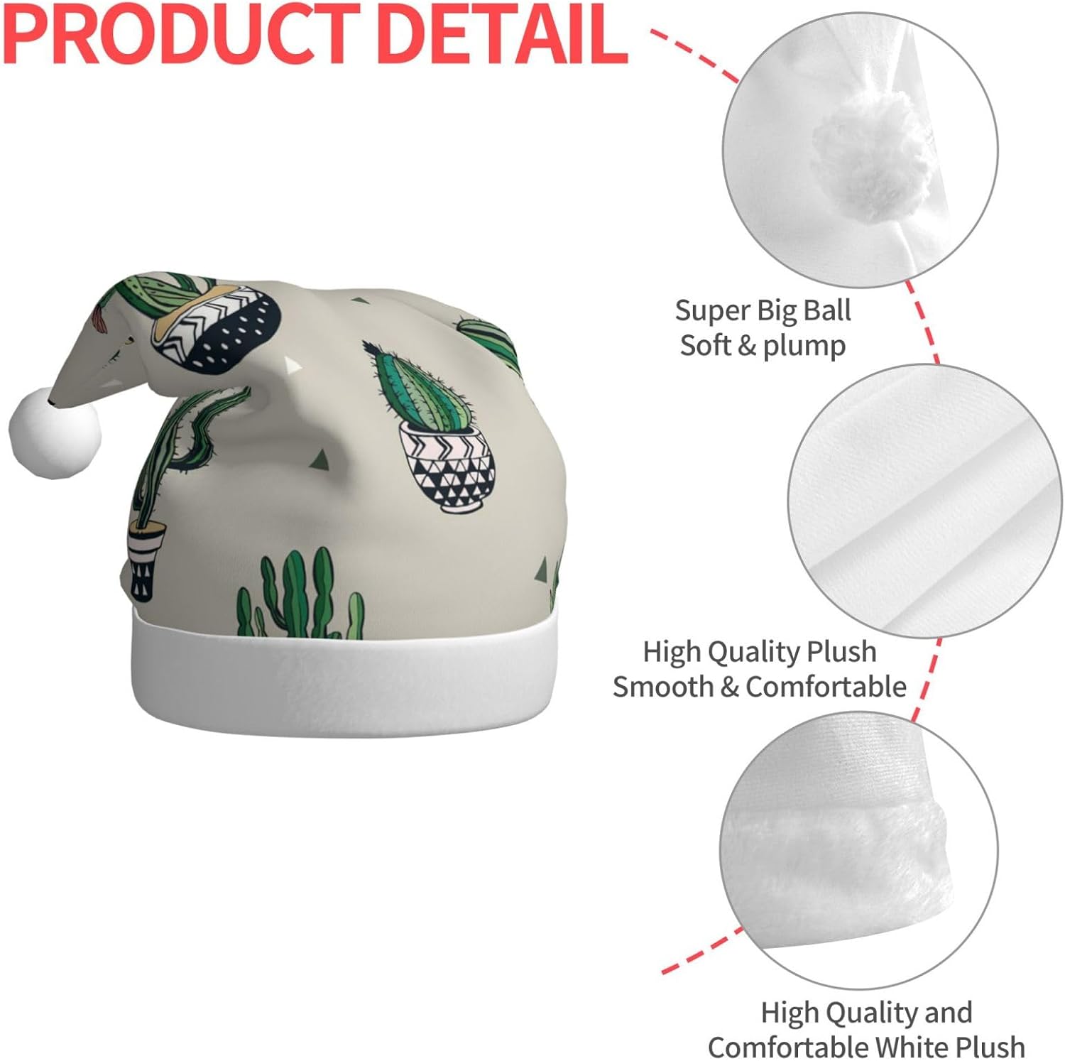 Personalized Santa Hat with Green Cactus Print