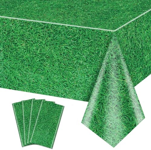 4 Pack Green Grass Tablecloths 87x51in Football Field Decor