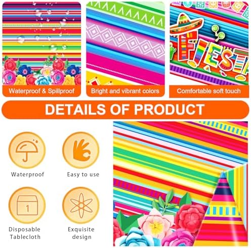 3 Mexican Fiesta Tablecloths 108x54 Inches Set