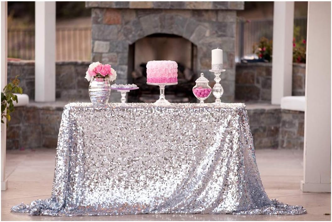 ShiDianYi 50x72 Inch Silver Sequin Tablecloth