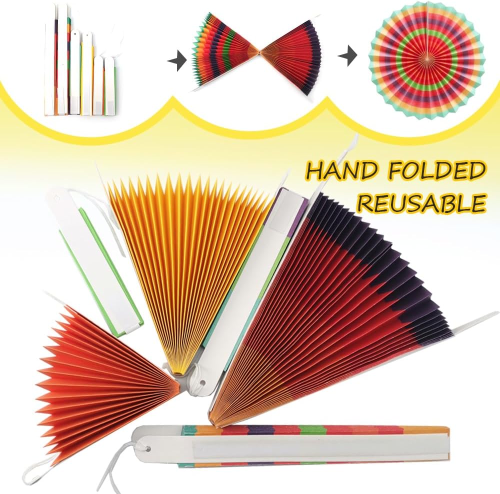 Ruidee 6 Piece Rainbow Paper Fans for Party Decorations