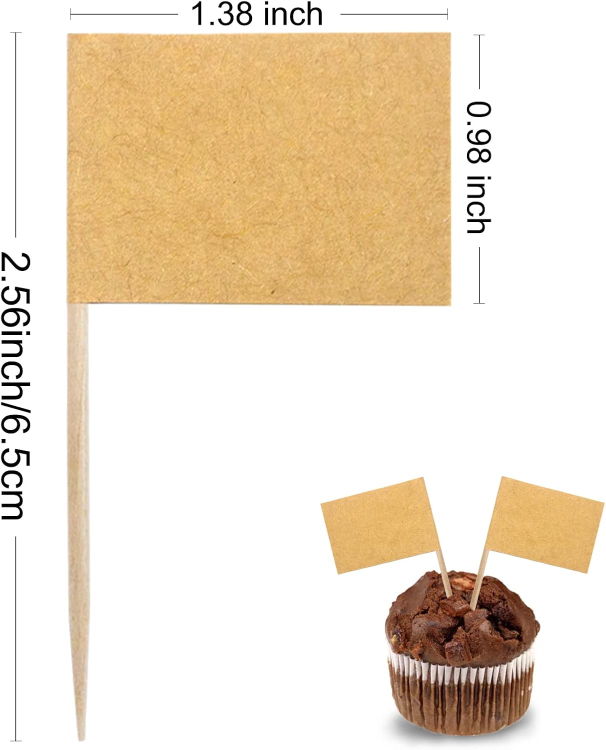 BLUE TOP 100 Pcs Blank Kraft Flag Toothpick Cupcake Toppers
