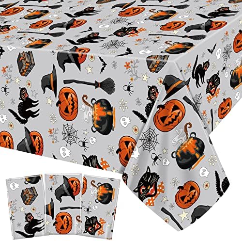 AobkDeco Halloween Tablecloth Set 3pcs Pumpkin Spider Web Bats