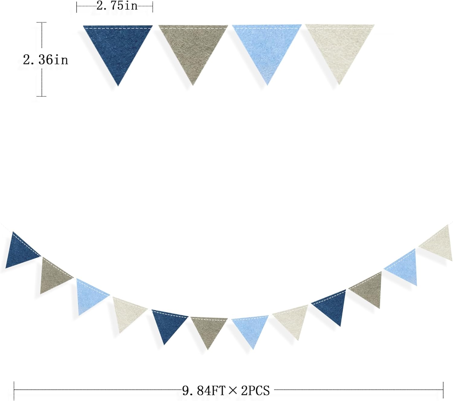 Dusty Blue Felt Hanging Triangle Bunting Banner for Baby Shower and Birthday