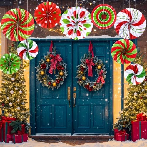 Outus Christmas Candy Paper Fans 9 Pcs Red Green Decorations
