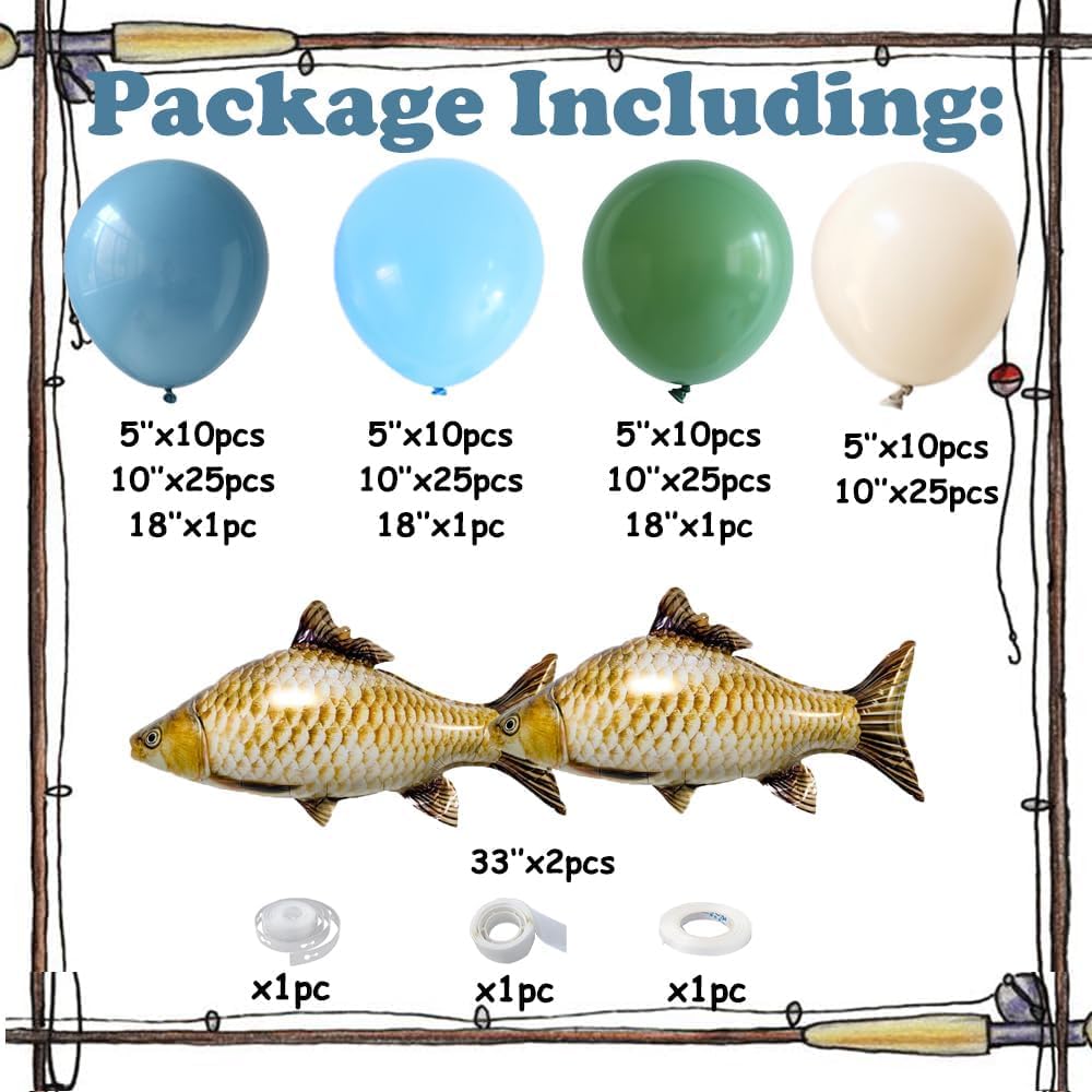 Fishing Birthday Decorations 145pcs Blue Balloon Garland Arch Kit
