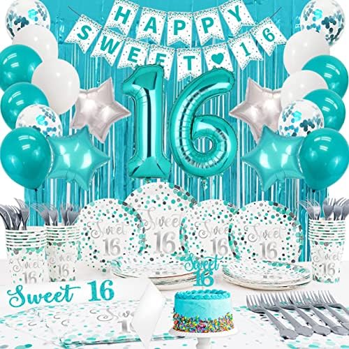 Sweet 16 Party Decorations Set Teal Blue