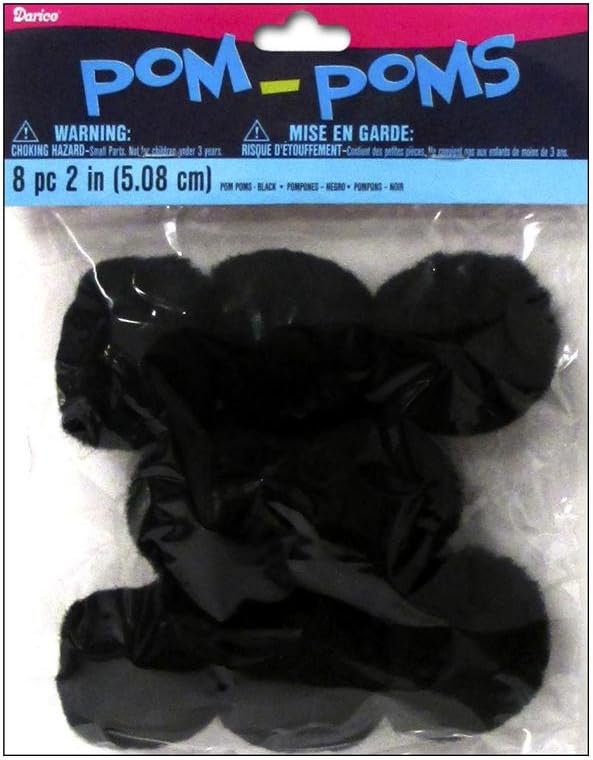 Darice 2 Inch Black Tissue Pom Poms 8 Pack