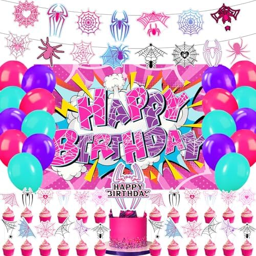 59 Pcs Pink Spider Party Decor Set
