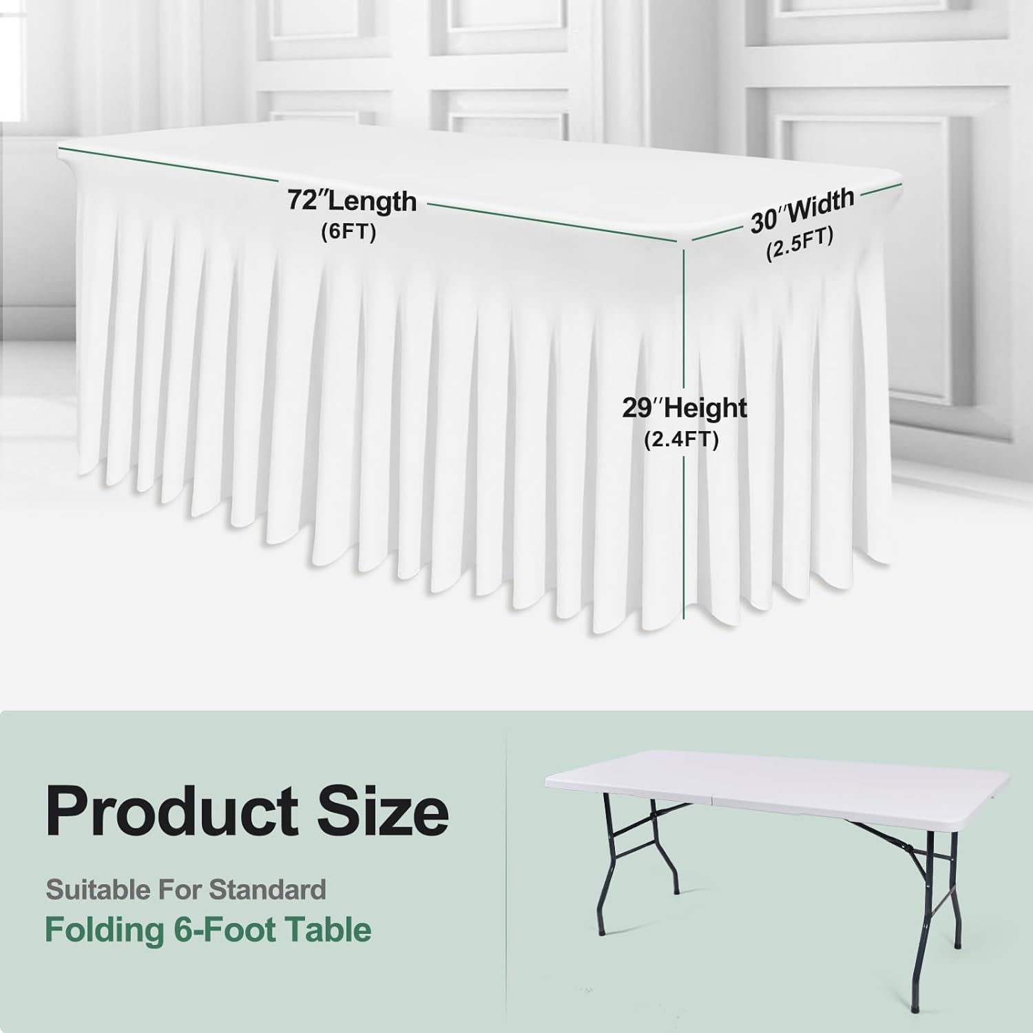 White Table Skirts for 6ft Rectangle Tables 2 Pack