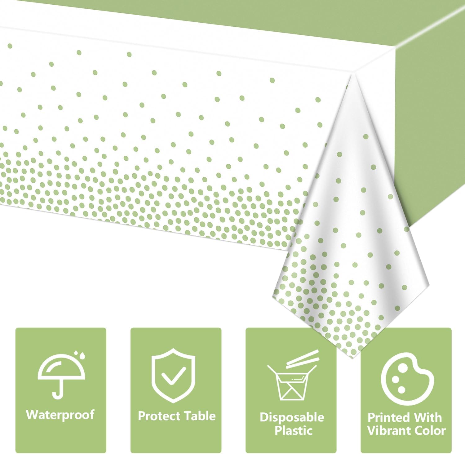 4Pcs Sage Green Tablecloths - 86x51 Rectangular Dot Covers for Home Parties