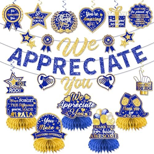 We Appreciate You Decorations Navy Blue Gold Set