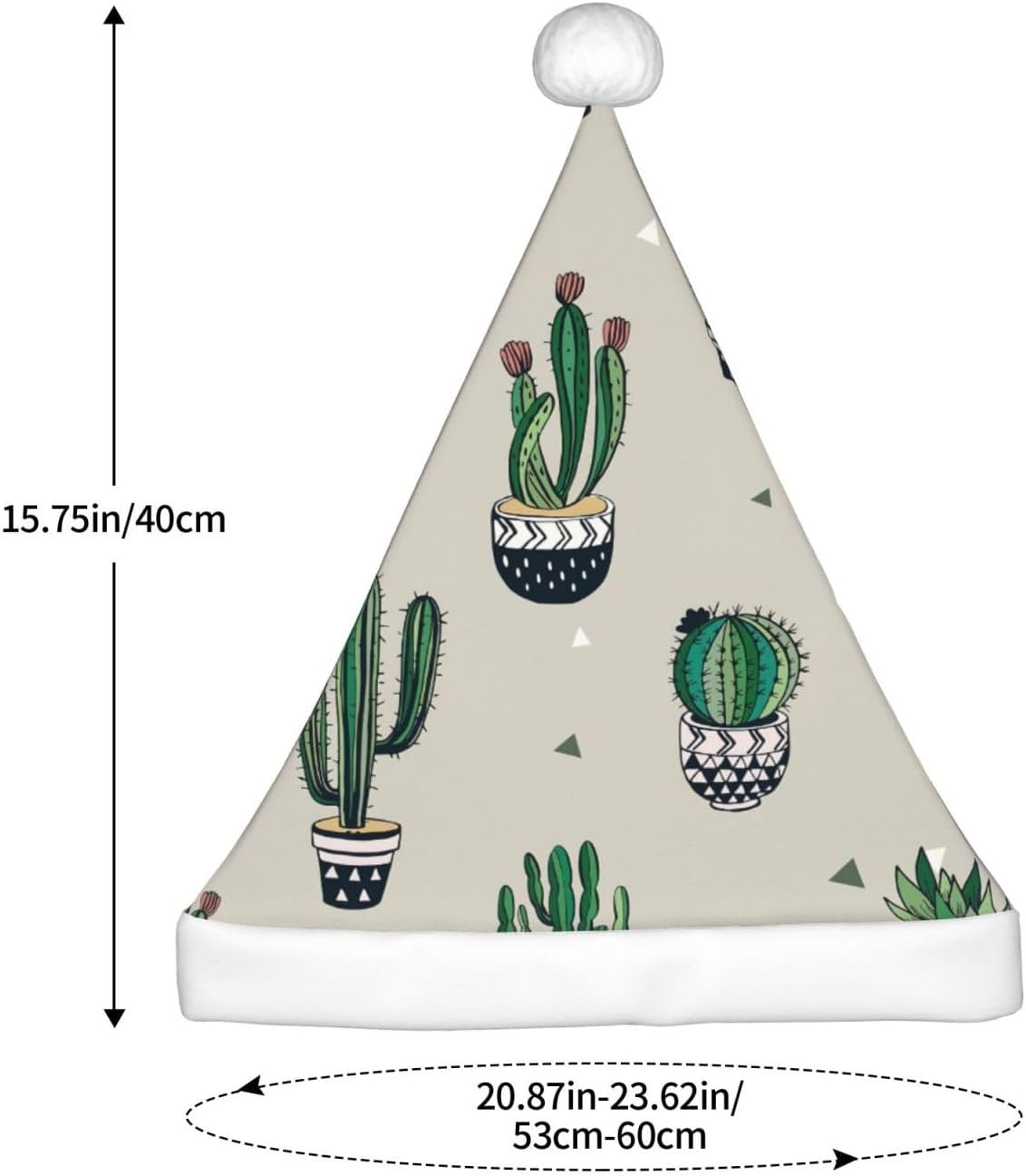 Personalized Santa Hat with Green Cactus Print