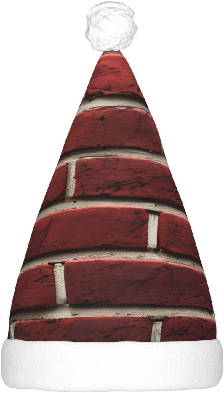 QINZHENG Brick Red Santa Hat with LED Lights for Adults Christmas Hat