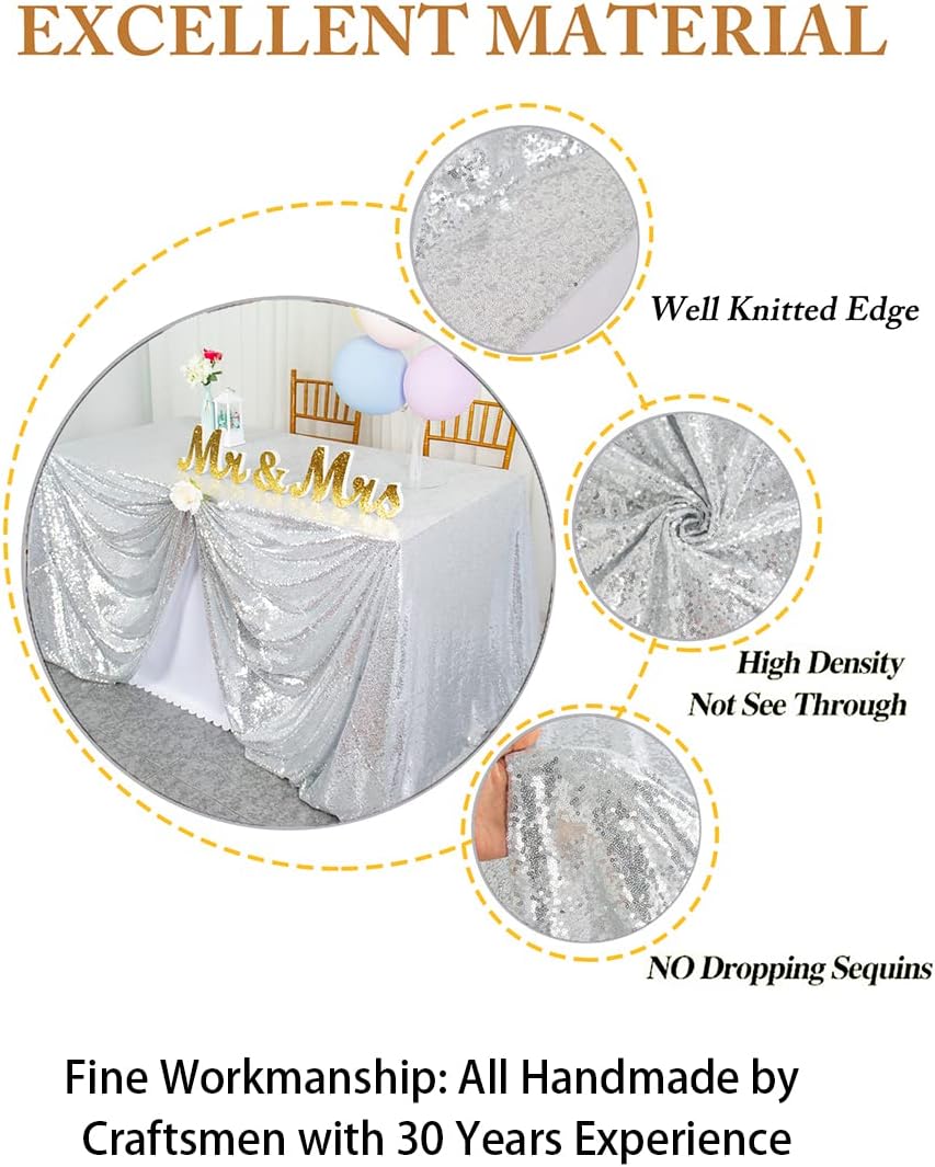 ShiDianYi 50x72 Inch Silver Sequin Tablecloth