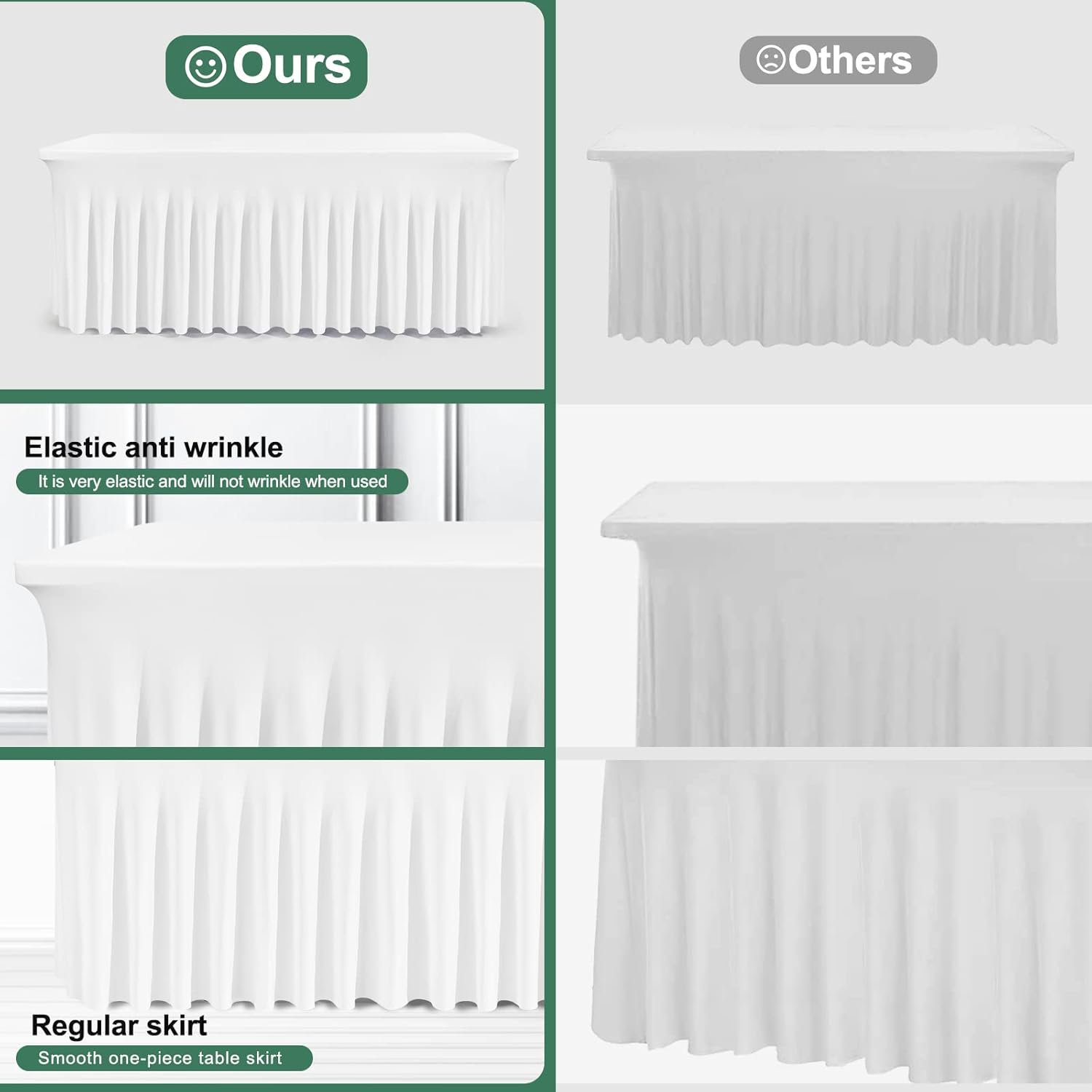 White Table Skirts for 6ft Rectangle Tables 2 Pack