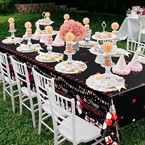 3 Pack Red Black Plastic Tablecloths for Rectangle Tables