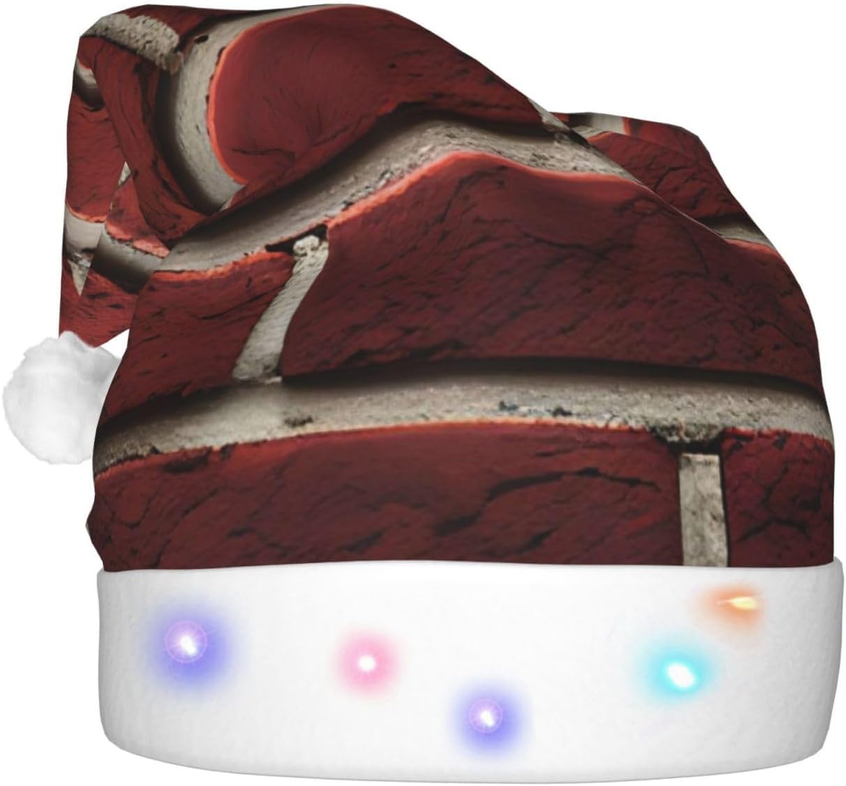 QINZHENG Brick Red Santa Hat with LED Lights for Adults Christmas Hat
