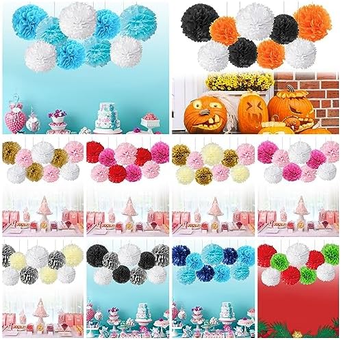 Queenbox 9PCS 4-6in Tissue Pom Poms Decorations