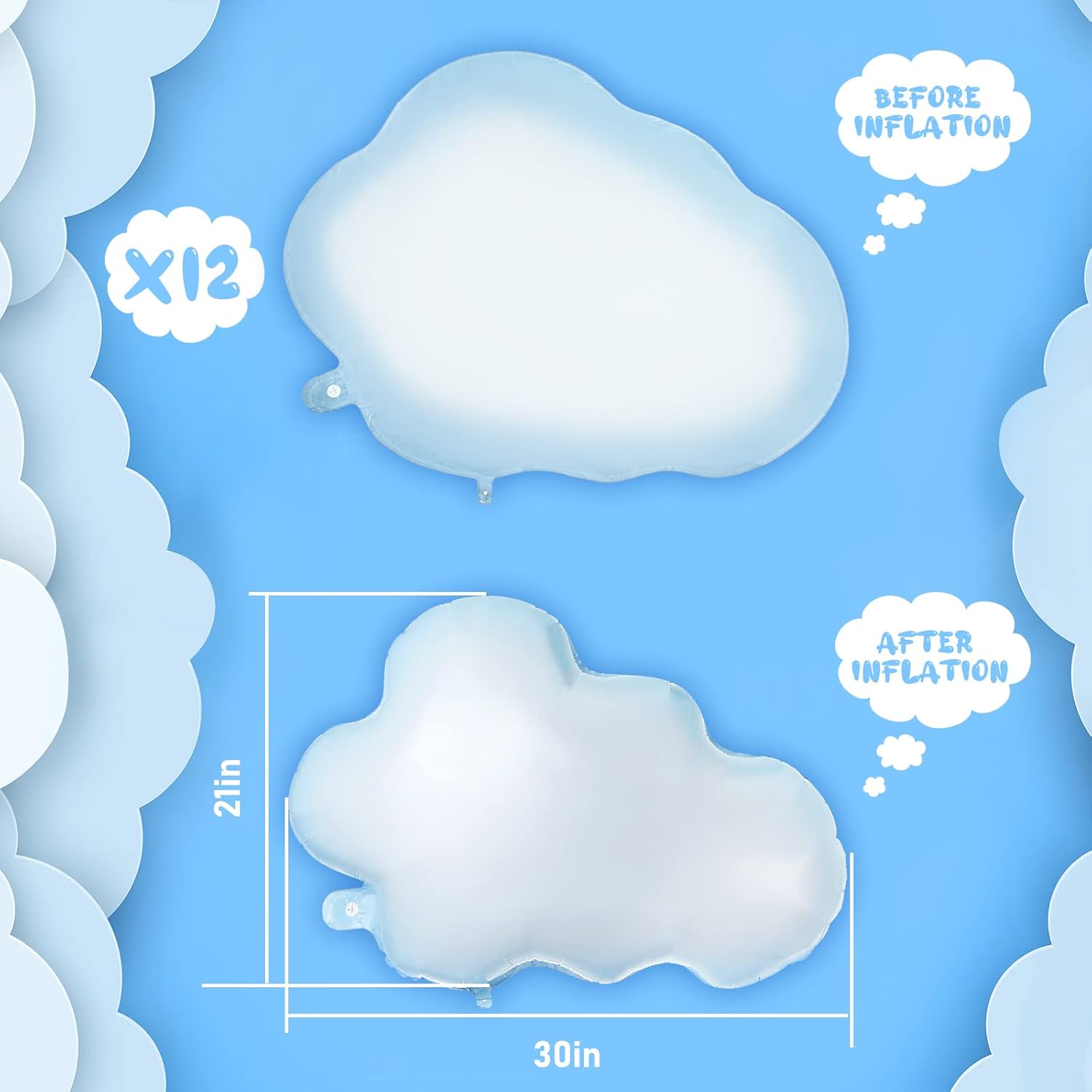6 pcs White Cloud Foil Balloons for Birthday Decor