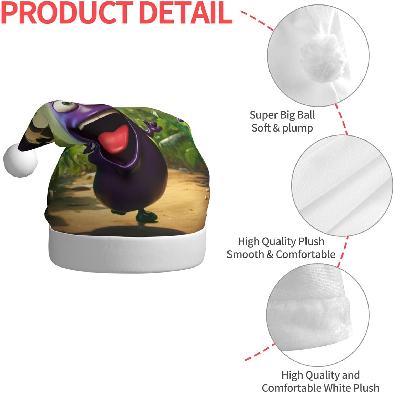 QinZheng Cartoon Eggplant Santa Hat for Women