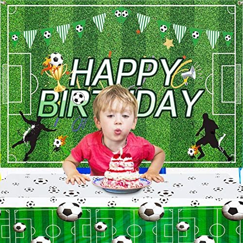 Irenare Soccer Birthday Decorations 5x3ft Backdrop and Table Cloth