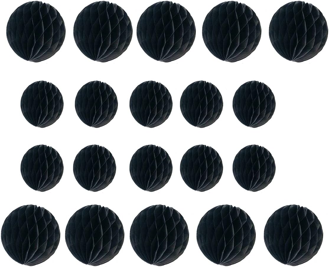 20pcs Black Honeycomb Flower Balls for Party Decorations