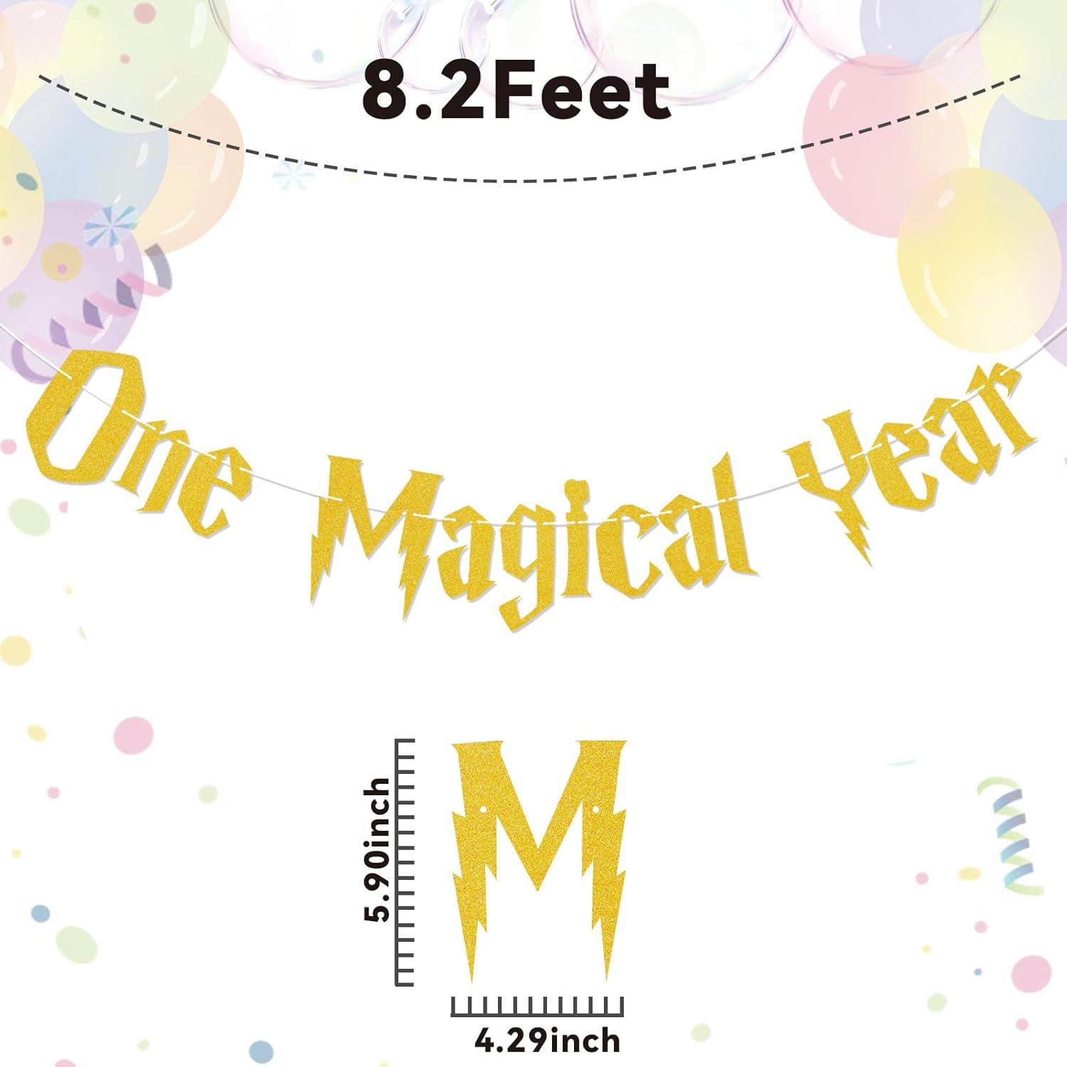 One Magical Year Banner - Wizard Birthday Decor Gold Glitter