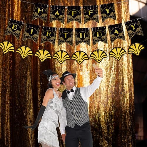 Retro 1920s Happy Birthday Banner Decorations