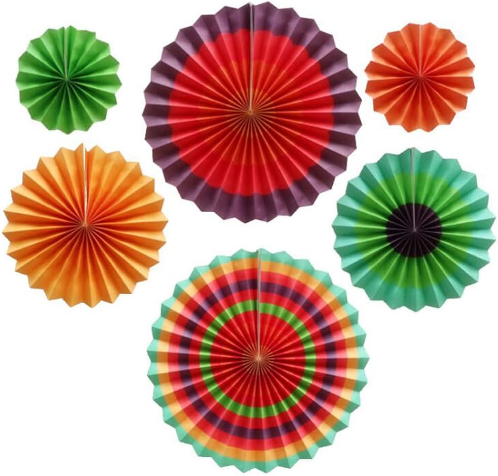 Ruidee 6 Piece Rainbow Paper Fans for Party Decorations