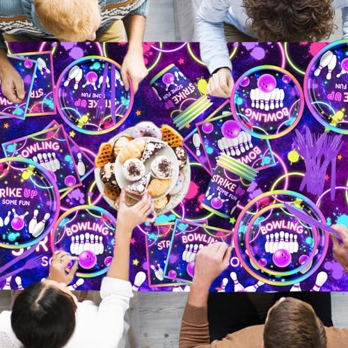 Bowling Party Tableware Set 142Pcs Neon Glow Fun Decorations