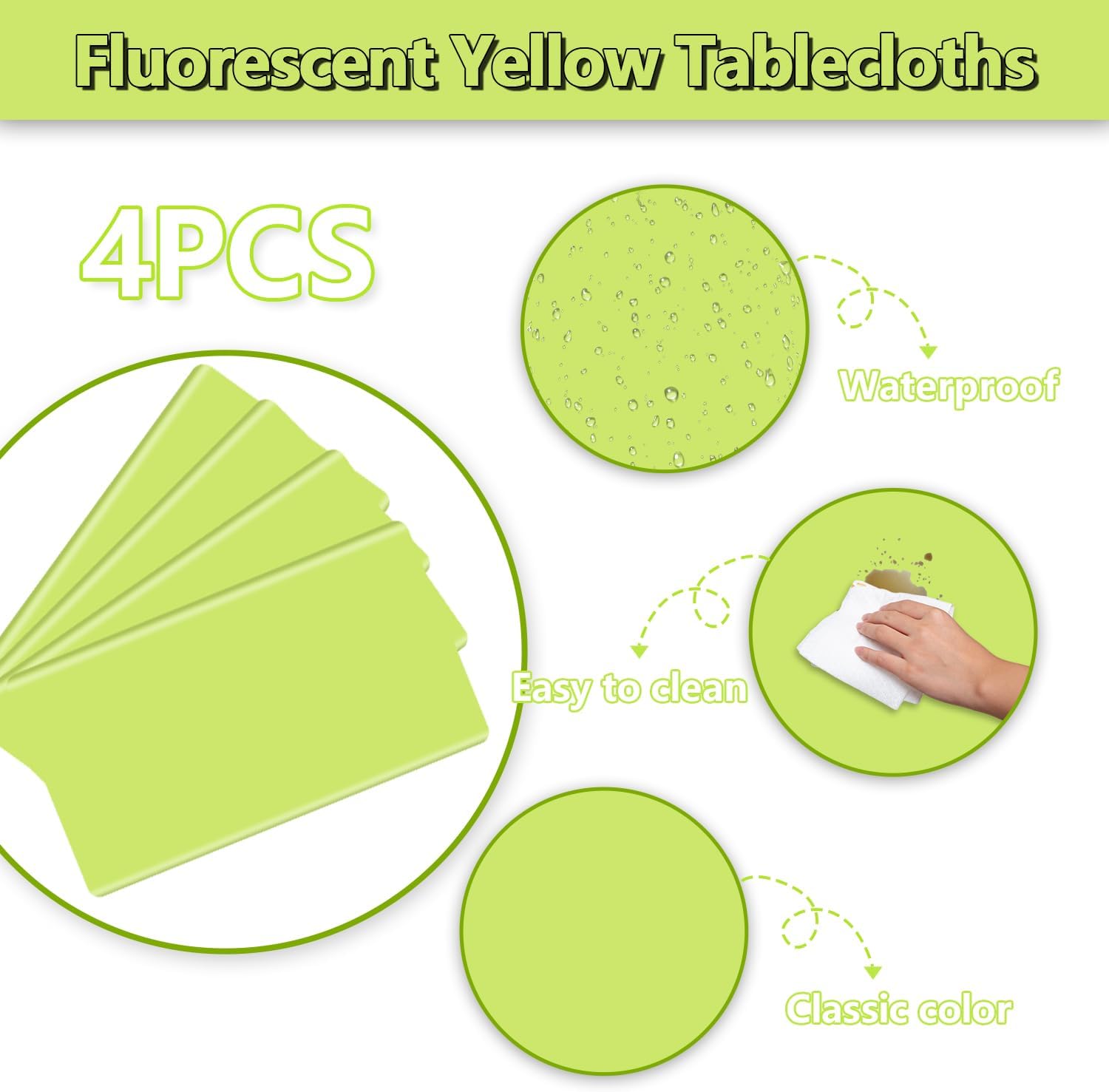 Neon Table Cloths 4 Pcs Yellow Glow in the Dark for Parties
