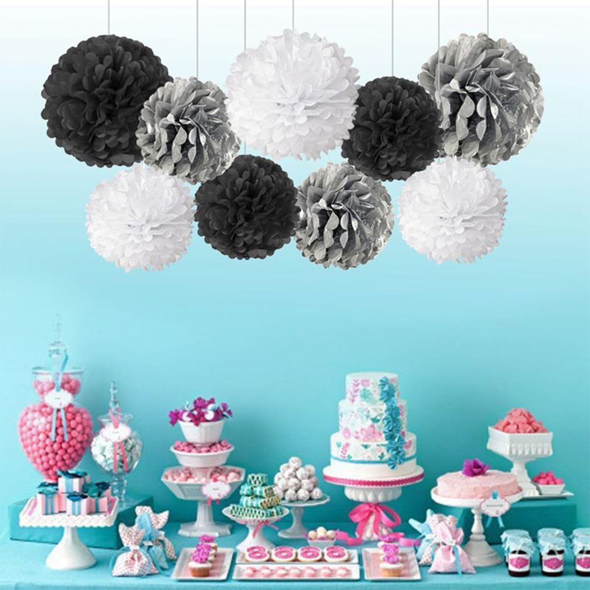 Queenbox 9PCS 4-6in Tissue Pom Poms Decorations